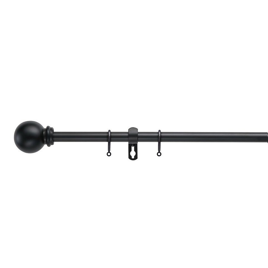 Homebase Curtain Poles & Tracks | Black Extendable Curtain Pole With Ball Finial- 120-210Cm (Dia 16/19Mm)