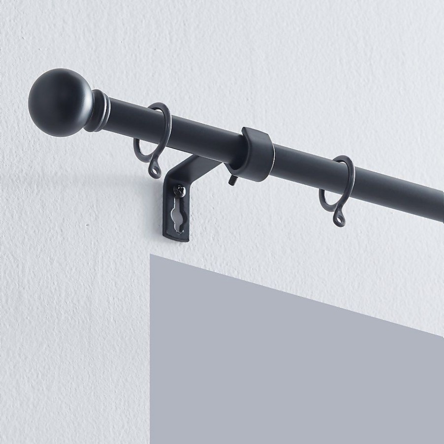 Homebase Curtain Poles & Tracks | Black Extendable Curtain Pole With Ball Finial- 120-210Cm (Dia 16/19Mm)