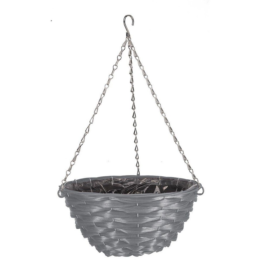 Homebase Hanging Baskets | 14In Faux Rattan Hanging Basket - Slate