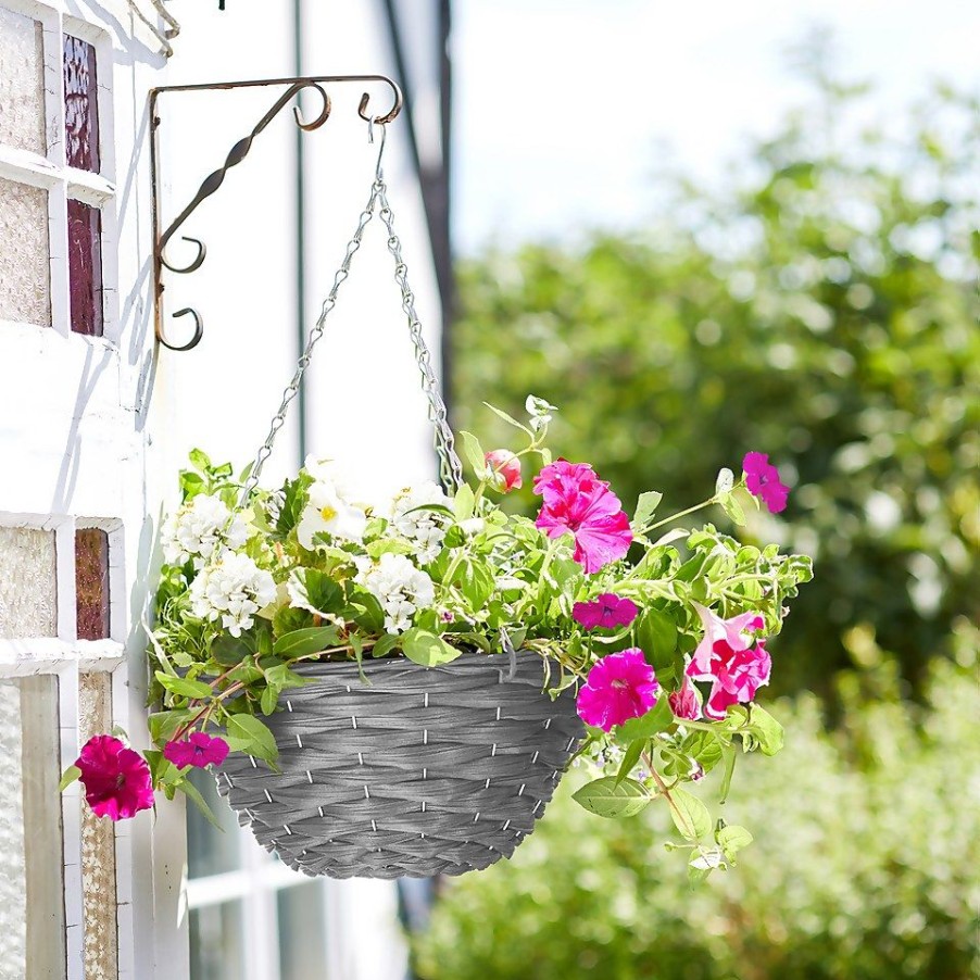 Homebase Hanging Baskets | 14In Faux Rattan Hanging Basket - Slate