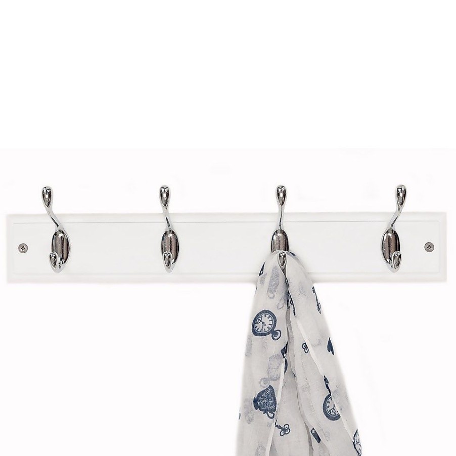 Homebase Hallway Furniture | White Hook Rail - Polished Chrome - 4 Hooks