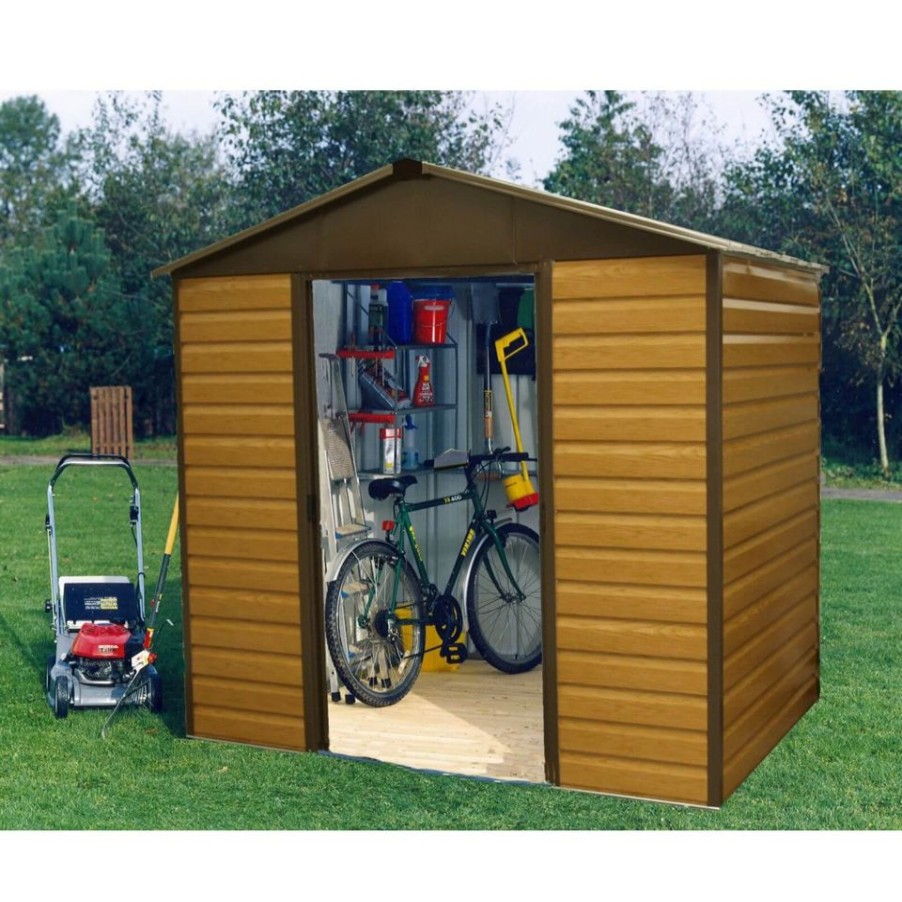 Homebase Garden Sheds | Yardmaster 8X6Ft Woodgrain Metal Shed