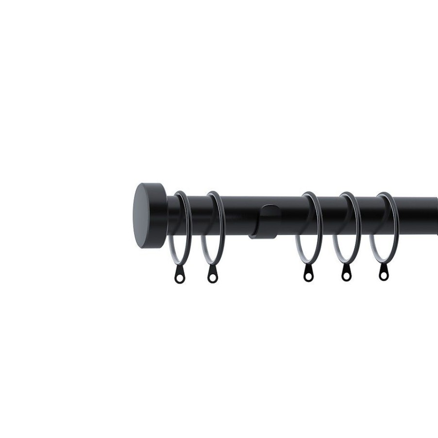 Homebase Curtain Poles & Tracks | Black Metal Curtain Pole With Stud Finial - 300Cm (Dia 28Mm)