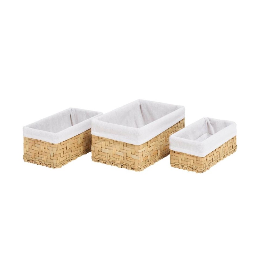 Homebase Storage Containers | White & Natural Water Hyacinth Baskets - Set Of 3