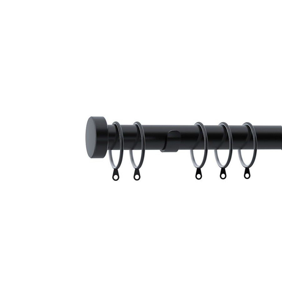 Homebase Curtain Poles & Tracks | Black Metal Curtain Pole With Stud Finial - 180Cm (Dia 28Mm)