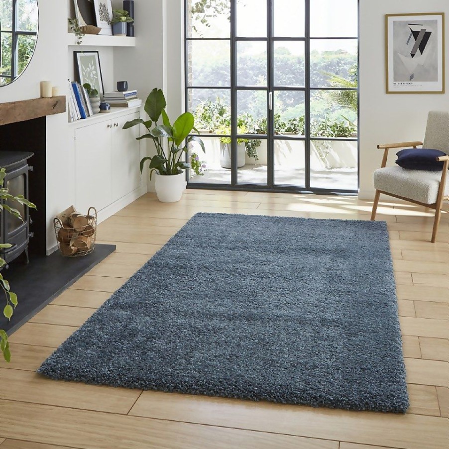 Homebase Storage & Home Deals | Ozzy Plain Shaggy Rug - Petrol Blue - 120X170Cm