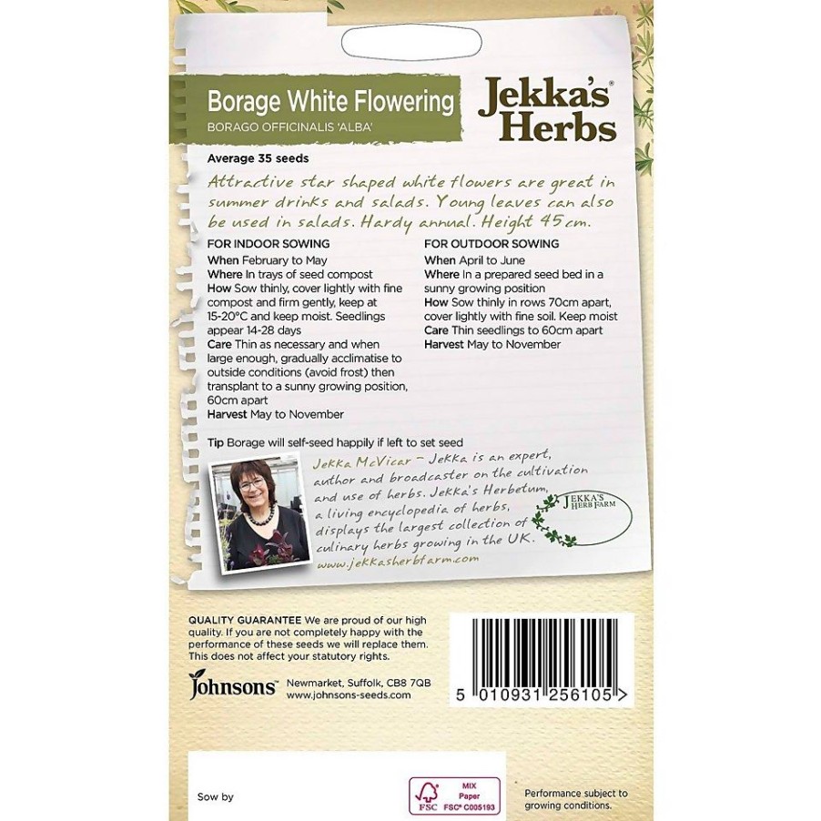 Homebase Seeds | Johnsons Jekka Borage White Flowering Seeds