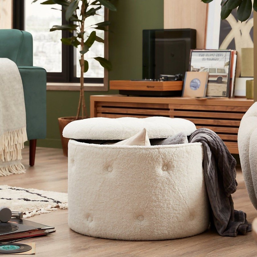 Homebase Chairs | Betty Boucle Button Ottoman - Cream