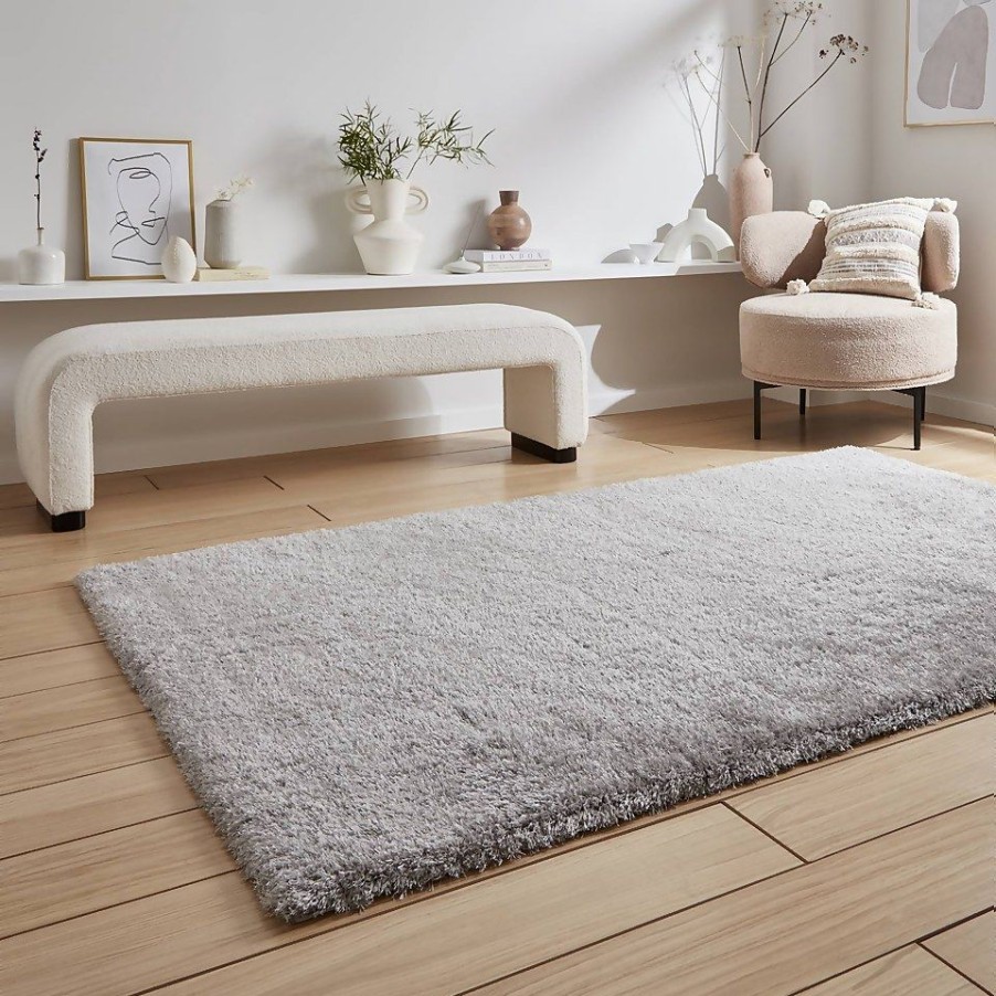 Homebase Rugs | Ivy Shaggy Rug - Silver - 120X170Cm