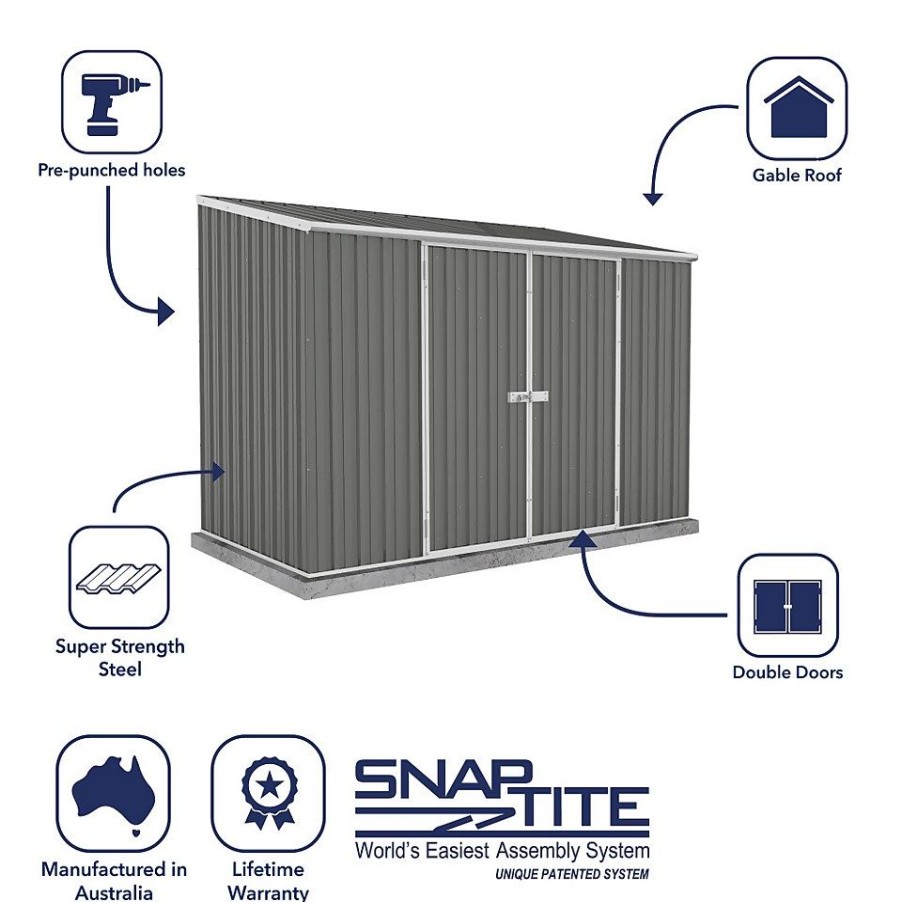 Homebase Garden Sheds | Absco 10 X 5Ft Space Saver Metal Pent Shed - Grey