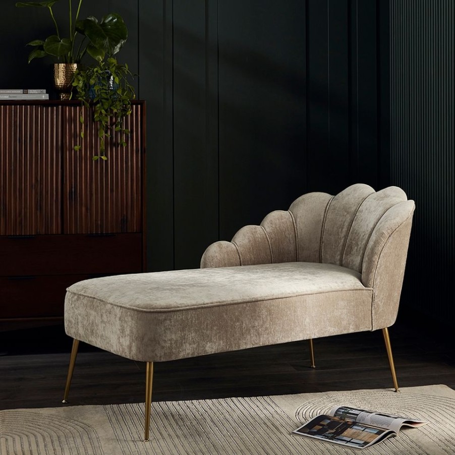 Homebase Sofas And Sofa Beds | Sophia Scallop Chaise Longue - Champagne Chenille