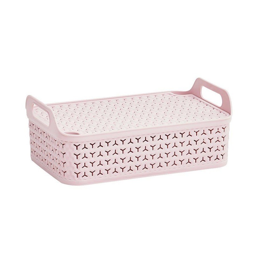 Homebase Storage & Home Deals | Shallow Urban Storage Basket With Lid - Pink