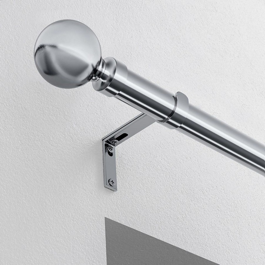 Homebase Curtain Poles & Tracks | Satin Steel Metal Eyelet Curtain Pole With Ball Finial - 120Cm (Dia 28Mm)