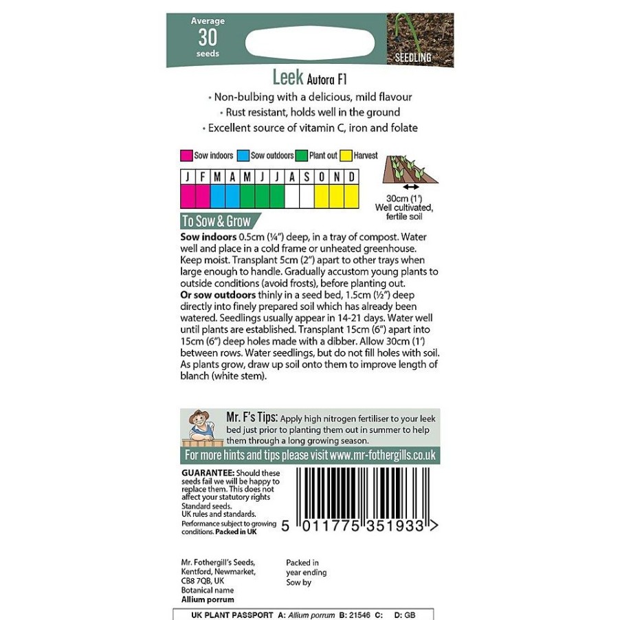 Homebase Seeds | Mr. Fothergill'S Leek Autora F1 Seeds