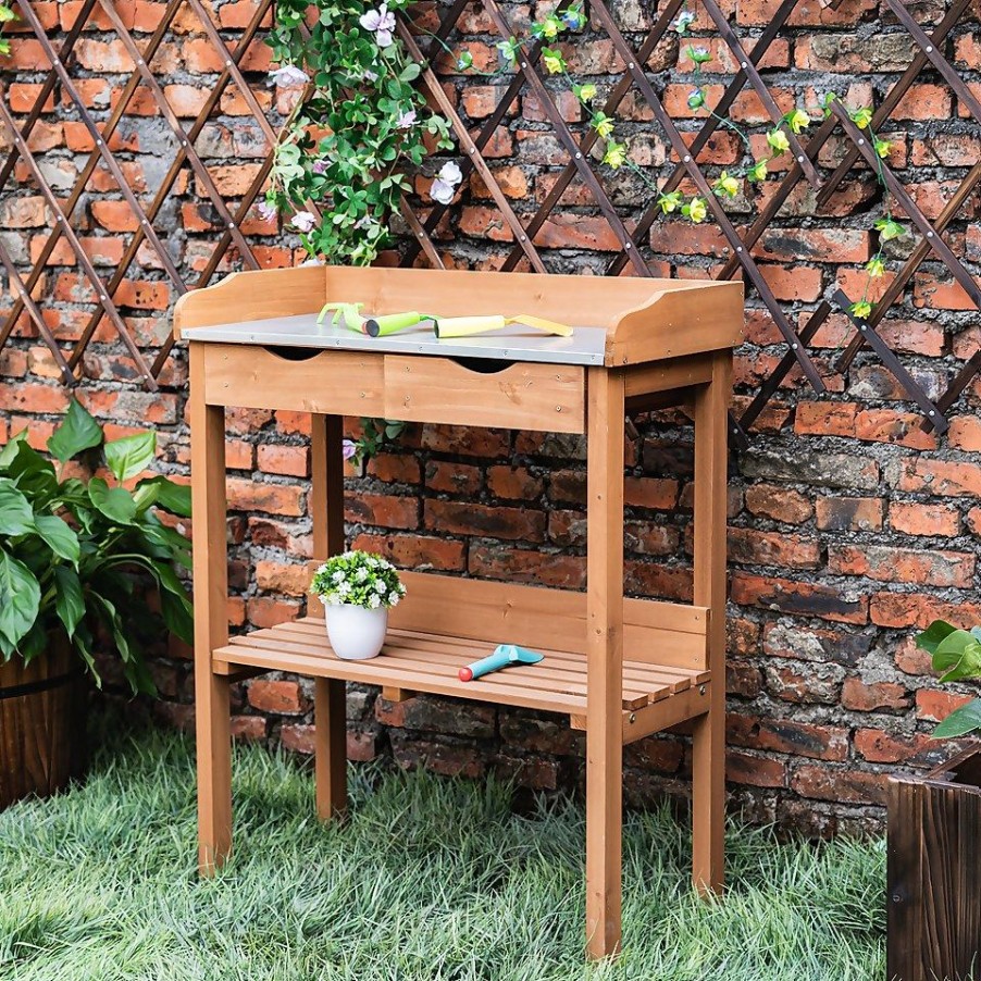 Homebase Garden Storage | Garden Potting Bench With Two Drawers & Shelf