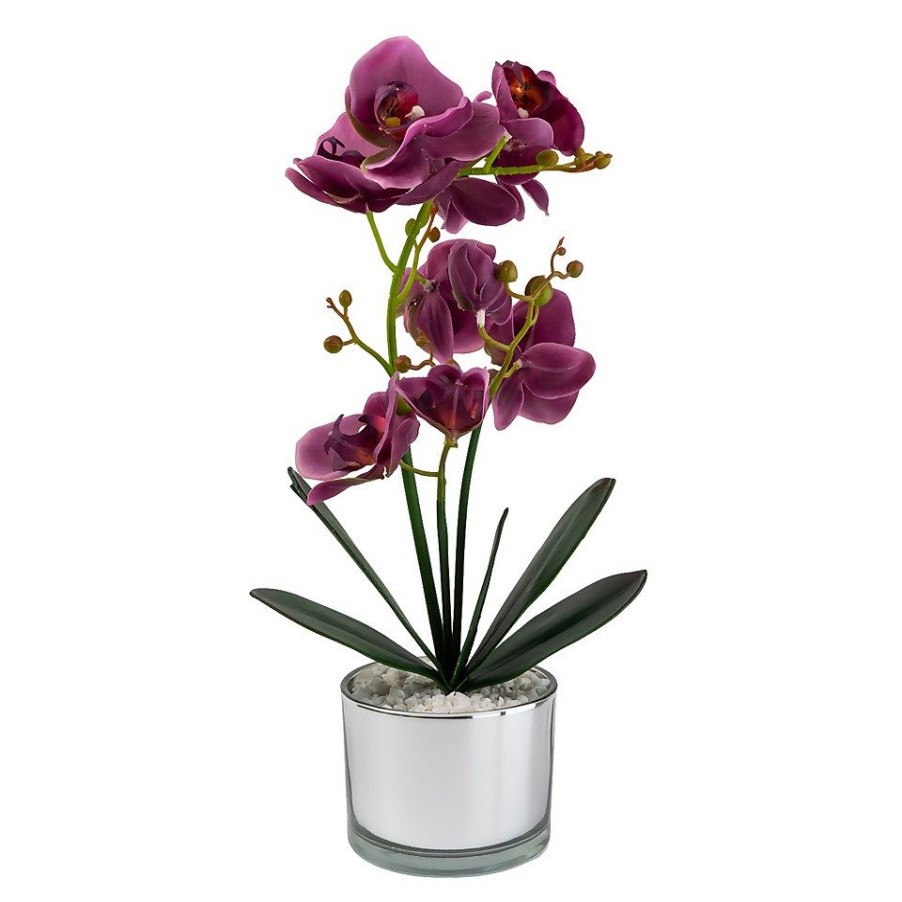 Homebase Artificial Plants | Orchid With Silver Glass Pot - Purple