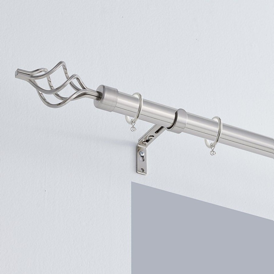 Homebase Curtain Poles & Tracks | Satin Steel Extendable Curtain Pole With Cage Finial- 120-210Cm (Dia 25/28Mm)