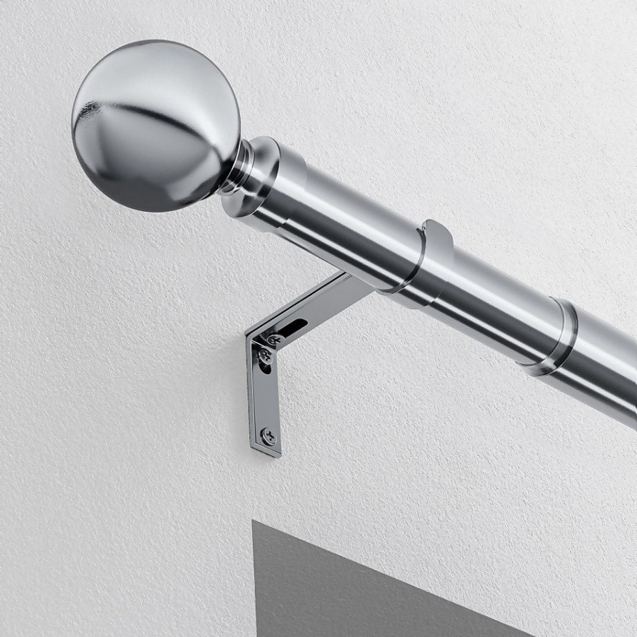 Homebase Curtain Poles & Tracks | Satin Steel Extendable Eyelet Curtain Pole With Ball Finial- 170-300Cm (Dia 22/25Mm)