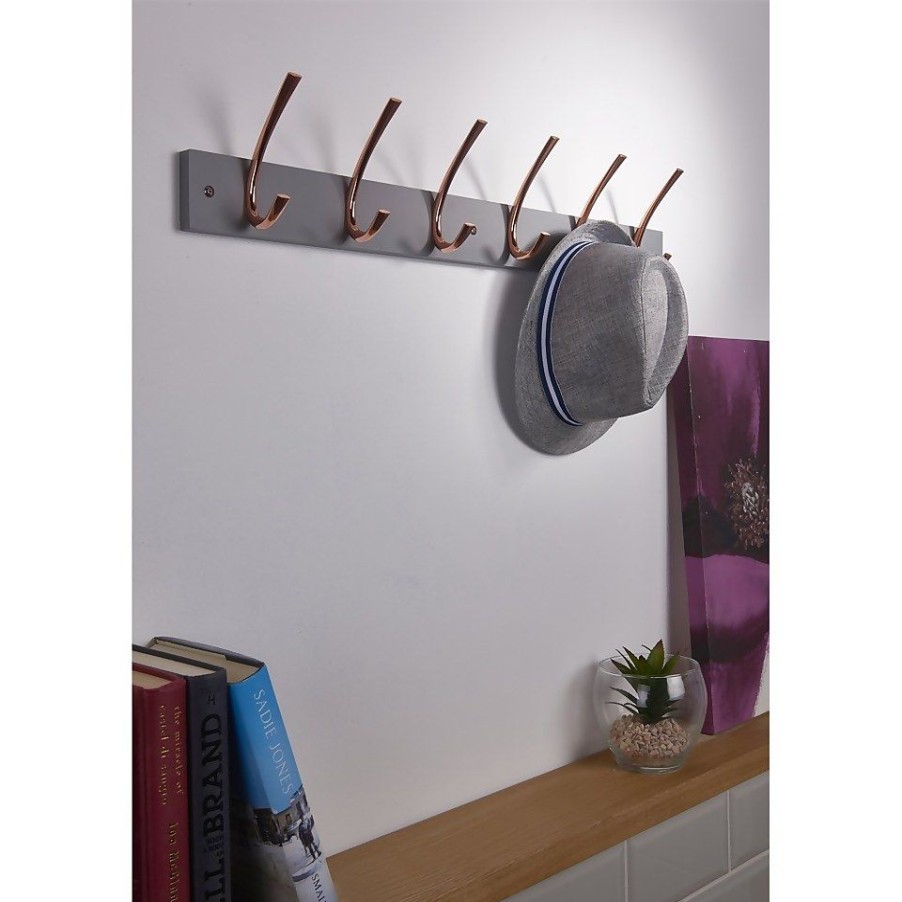 Homebase Hallway Furniture | 6 Large Rib Copper Hook On Slate Grey Bloc Board