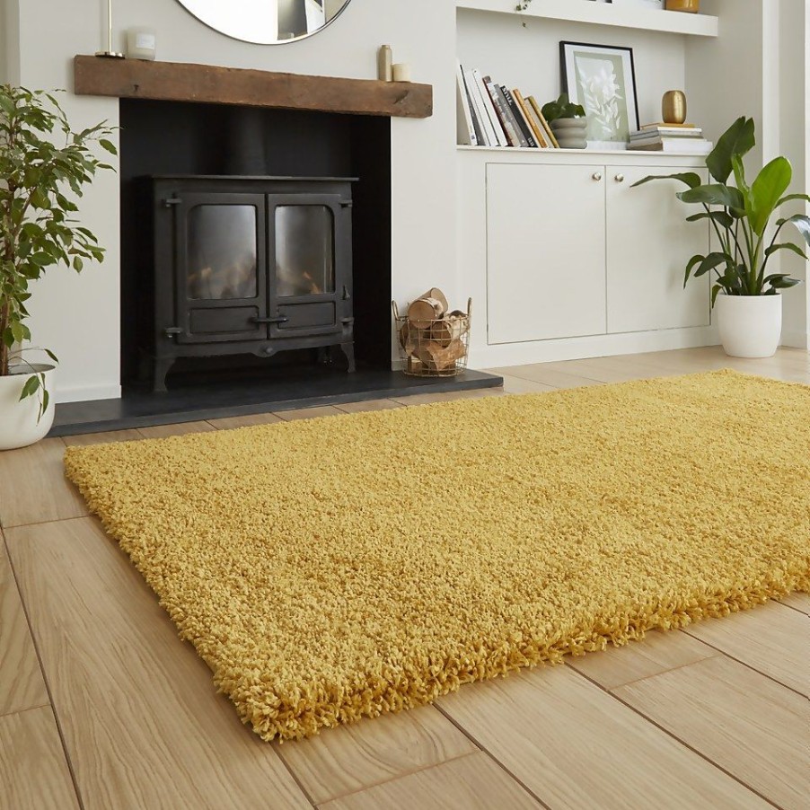 Homebase Storage & Home Deals | Ozzy Plain Shaggy Rug - Ochre - 80X150Cm