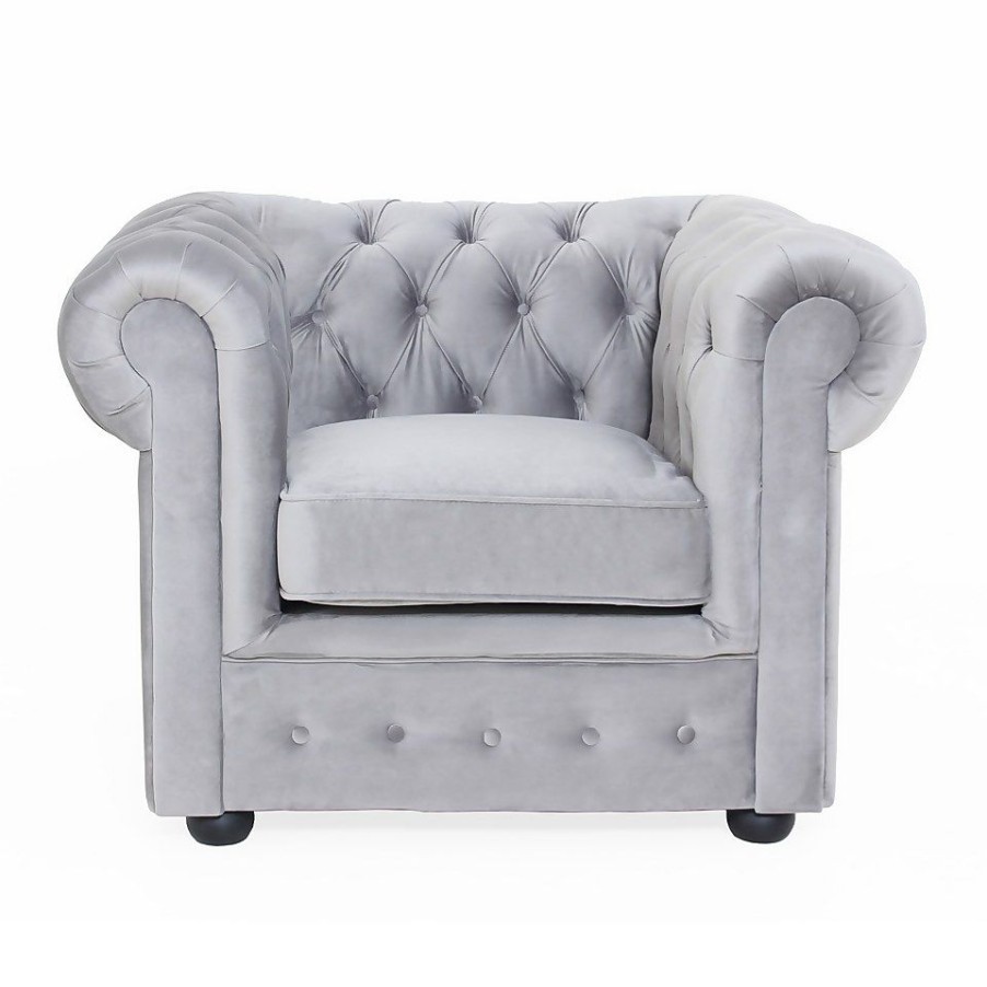 Homebase Chairs | Chesterfield Velvet Armchair - Silver