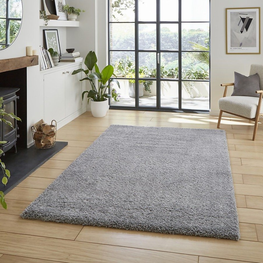 Homebase Storage & Home Deals | Ozzy Plain Shaggy Rug - Grey - 120X170Cm