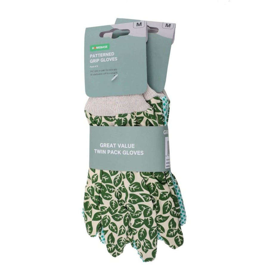 Homebase Garden Hand Tools | Homebase Patterned Grip Gloves - 2 Pack - Medium