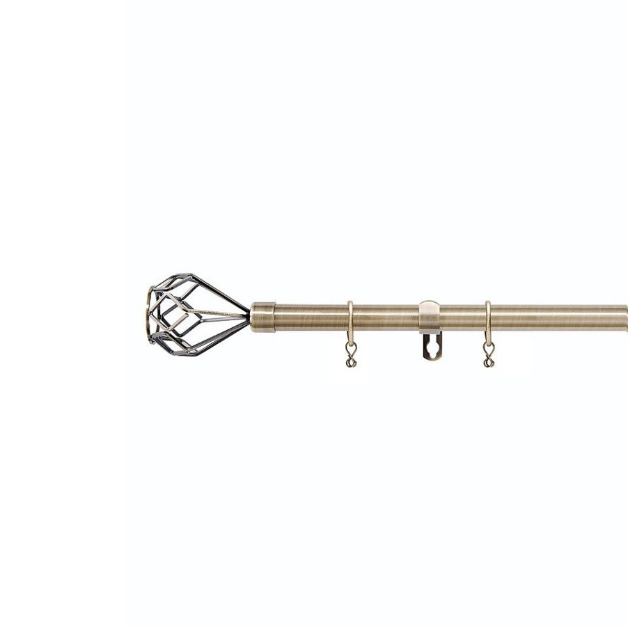 Homebase Curtain Poles & Tracks | Antique Brass Extendable Curtain Pole With Polly Finial - 170-300Cm (Dia 16/19Mm)