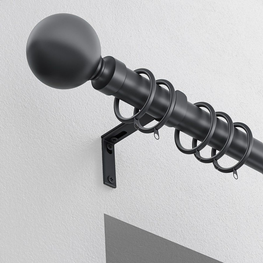 Homebase Curtain Poles & Tracks | Black Metal Curtain Pole With Ball Finial - 240Cm (Dia 28Mm)