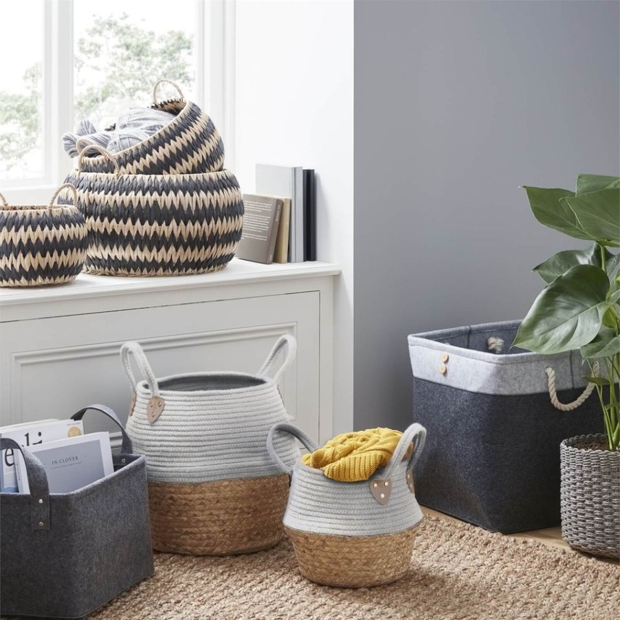 Homebase Storage Containers | Black Round Flatweave Baskets - Set Of 3