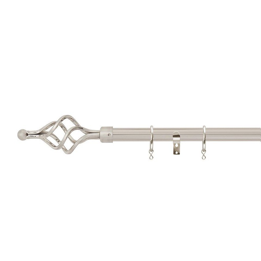 Homebase Curtain Poles & Tracks | Satin Steel Extendable Curtain Pole With Cage Finial- 170-300Cm (Dia 16/19Mm)