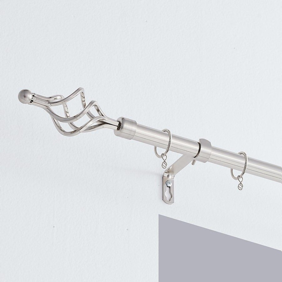 Homebase Curtain Poles & Tracks | Satin Steel Extendable Curtain Pole With Cage Finial- 170-300Cm (Dia 16/19Mm)