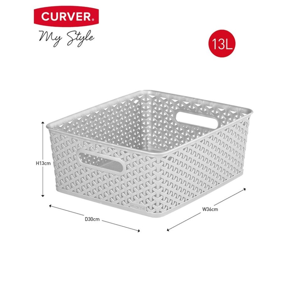 Homebase Storage Containers | Curver My Style Medium Rectangular Plastic Storage Basket - Grey - 13L