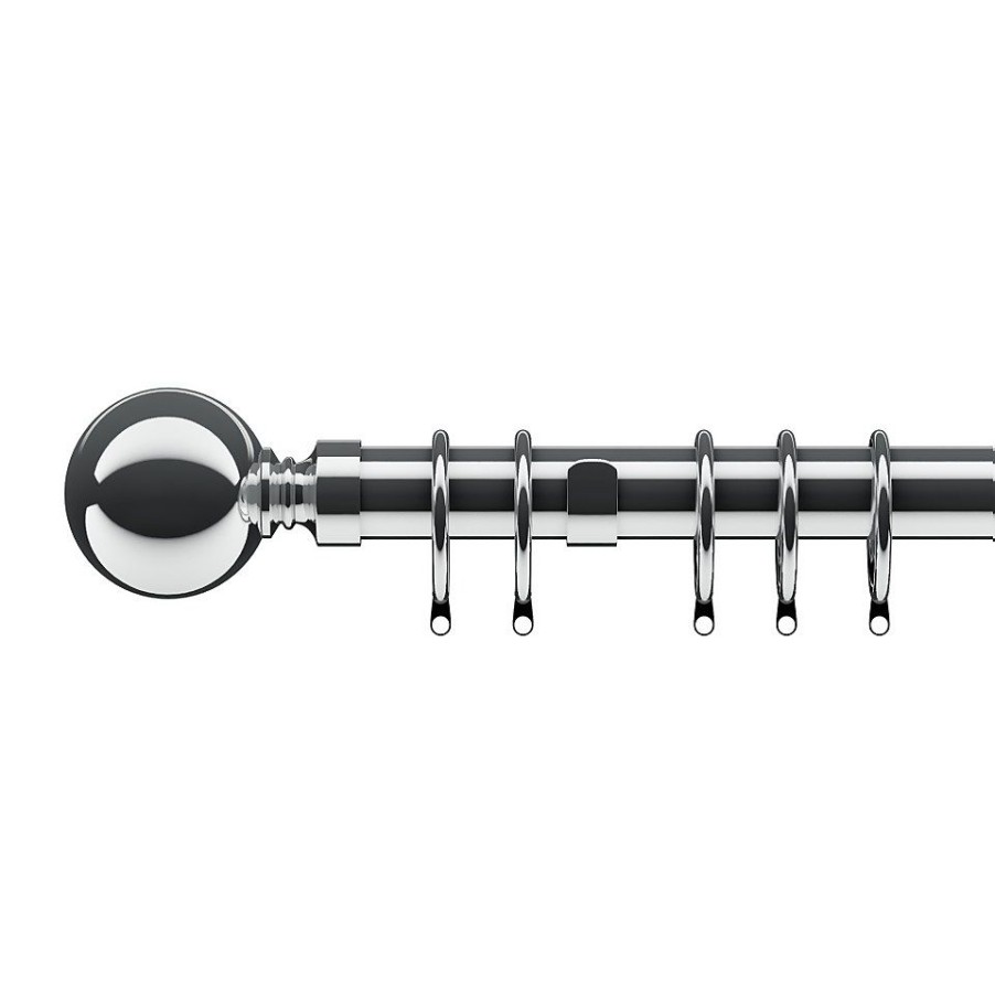 Homebase Curtain Poles & Tracks | Chrome Metal Curtain Pole With Ball Finial - 180Cm (Dia 28Mm)