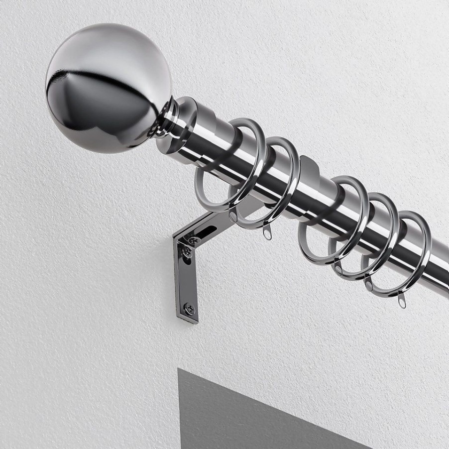 Homebase Curtain Poles & Tracks | Chrome Metal Curtain Pole With Ball Finial - 180Cm (Dia 28Mm)