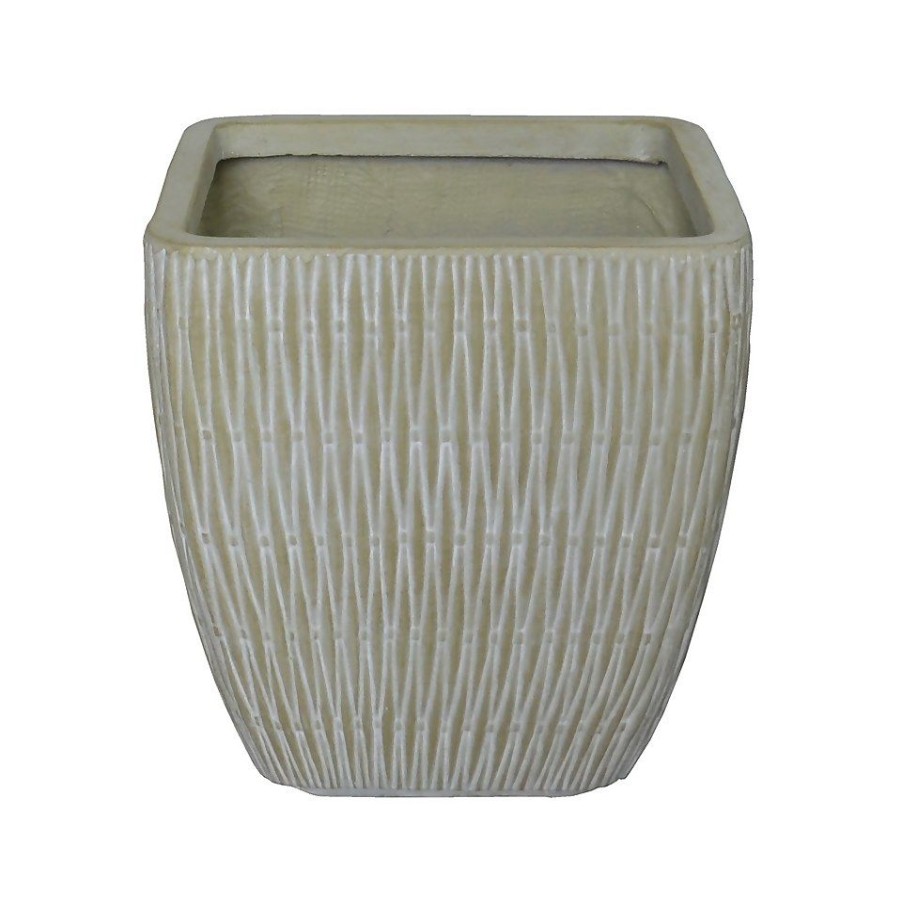 Homebase Plant Pots | House Beautiful Roma Weave Square Pot Sand - 31Cm