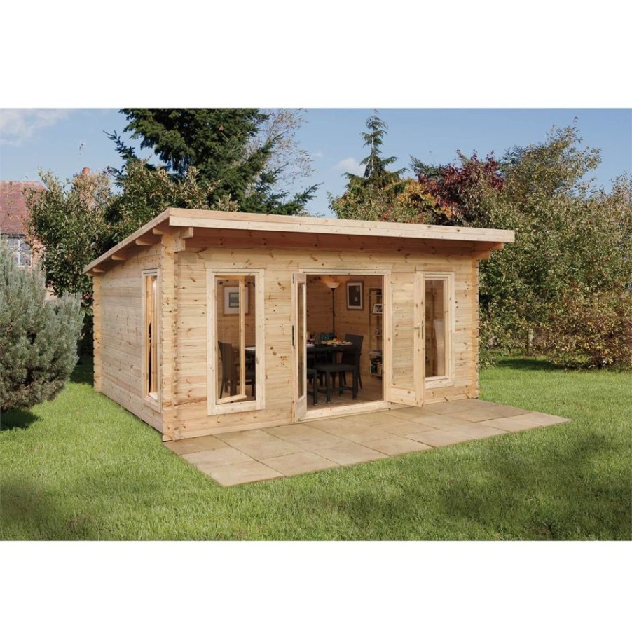 Homebase Garden Buildings | Forest Mendip 5.0M X 4.0M Log Cabin Double Glazed, 34Kg Polyester Felt, Plus Underlay - Installation Included