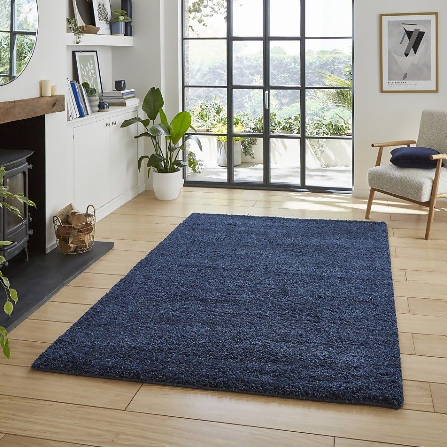 Homebase Storage & Home Deals | Ozzy Plain Shaggy Rug - Navy - 120X170Cm