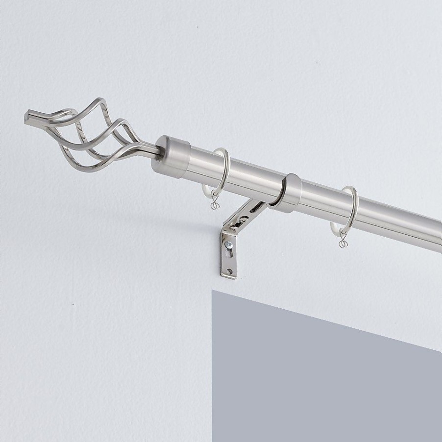 Homebase Curtain Poles & Tracks | Satin Steel Extendable Curtain Pole With Cage Finial- 170-300Cm (Dia 25/28Mm)