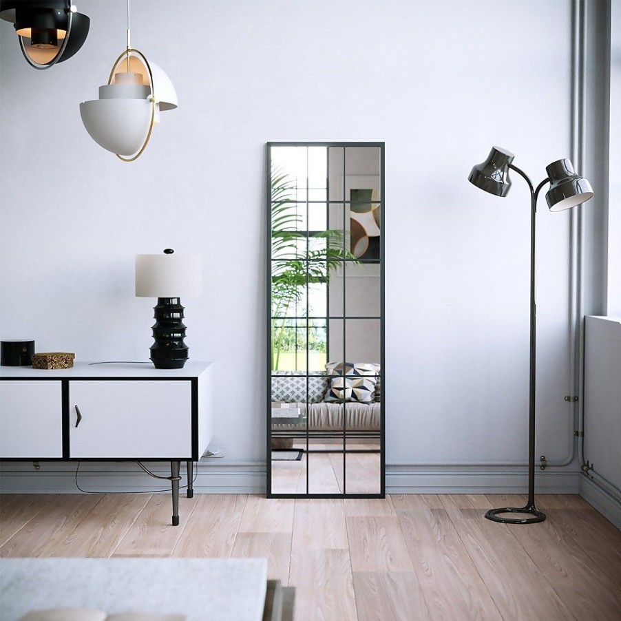 Homebase Mirrors | Black Metal Rectangle Window Pane Leaning Mirror - 150X50Cm