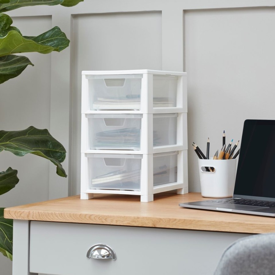 Homebase Storage Containers | Linea Mini 3 Drawer Storage Tower - White