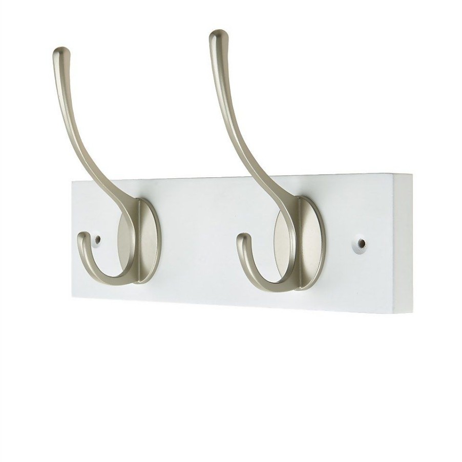 Homebase Hallway Furniture | 2 Victorian Satin Nickel Hooks On White Bloc Board