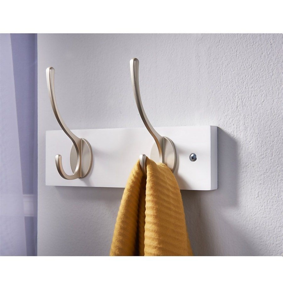 Homebase Hallway Furniture | 2 Victorian Satin Nickel Hooks On White Bloc Board