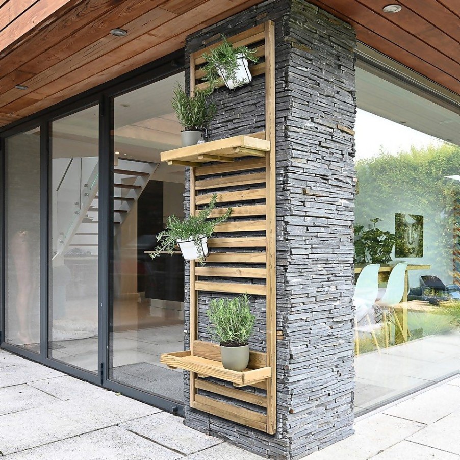 Homebase Garden Planters | Forest Garden Slatted Wooden Wall Planter With 2 Shelves