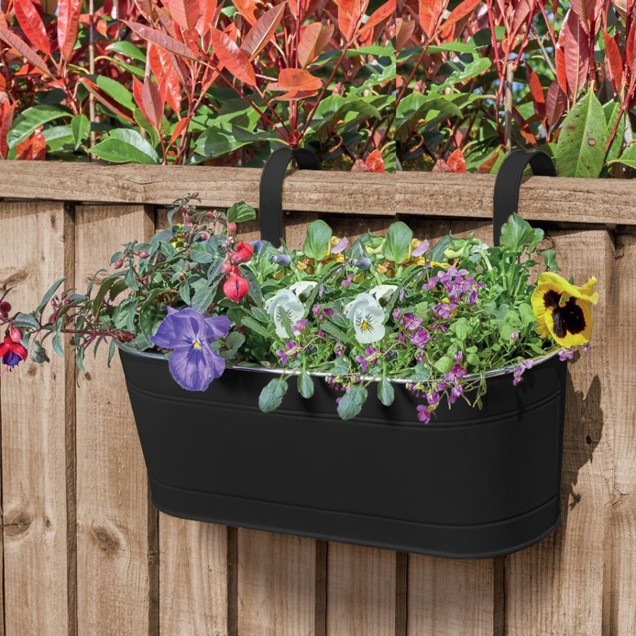 Homebase Plant Pots | 15In Fence & Balcony Hanging Planter - Black