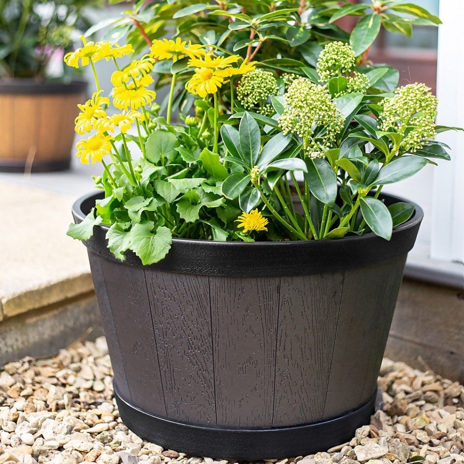 Homebase Plant Pots | Banded Whiskey Barrel Planter - 39Cm