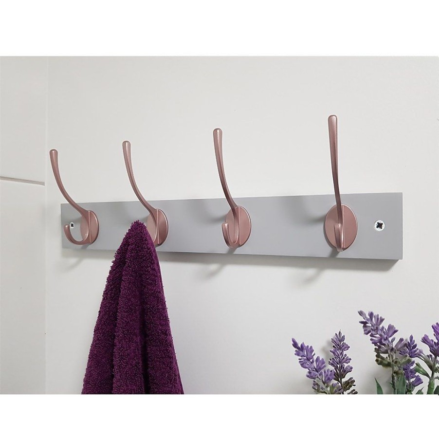 Homebase Hallway Furniture | 4 Victorian Rose Gold Hooks On Dove Bloc Board