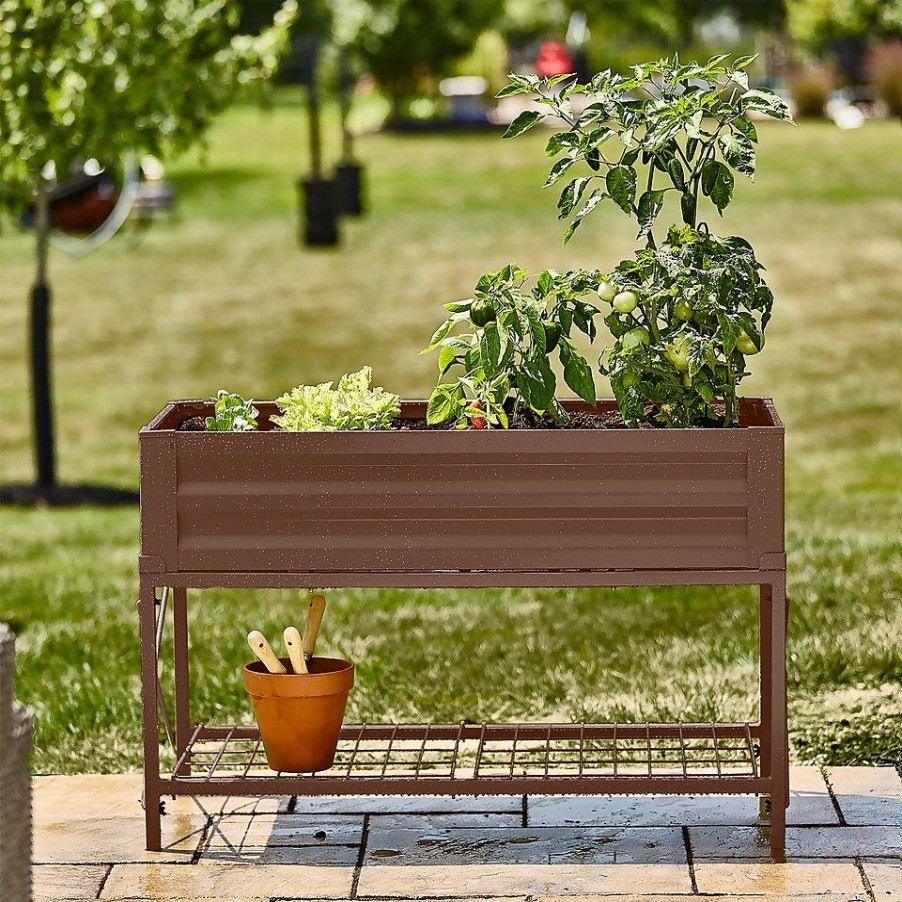 Homebase Garden Planters | Panacea Steel Raised Garden Planter With Stand - Brown