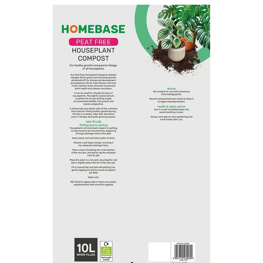 Homebase Compost | Homebase Peat Free House Plant Compost -10L