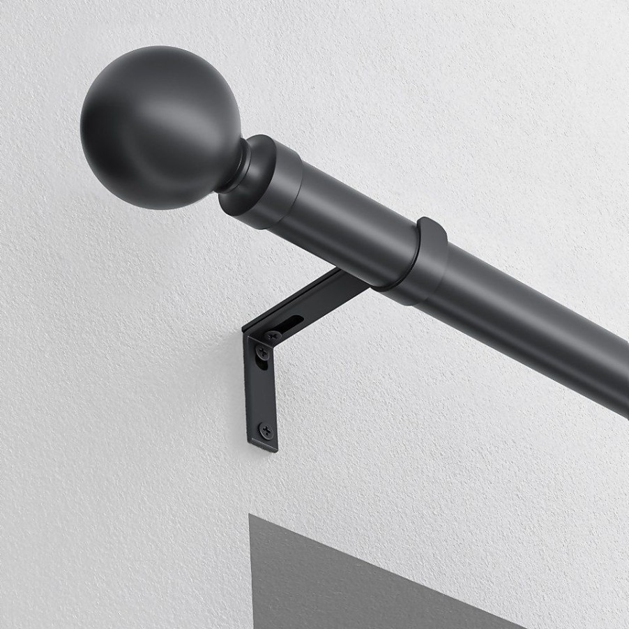 Homebase Curtain Poles & Tracks | Black Fixed Eyelet Curtain Poles With Ball Finial- 180Cm (Dia 28Mm)